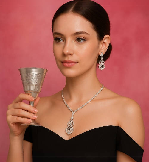 Woman admiring her jewelry