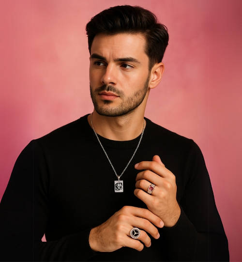 Man looking at his bracelet