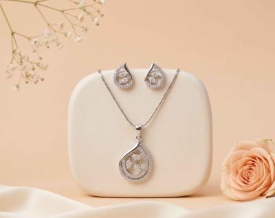 Leaf Drop Rhodium Pendant Set