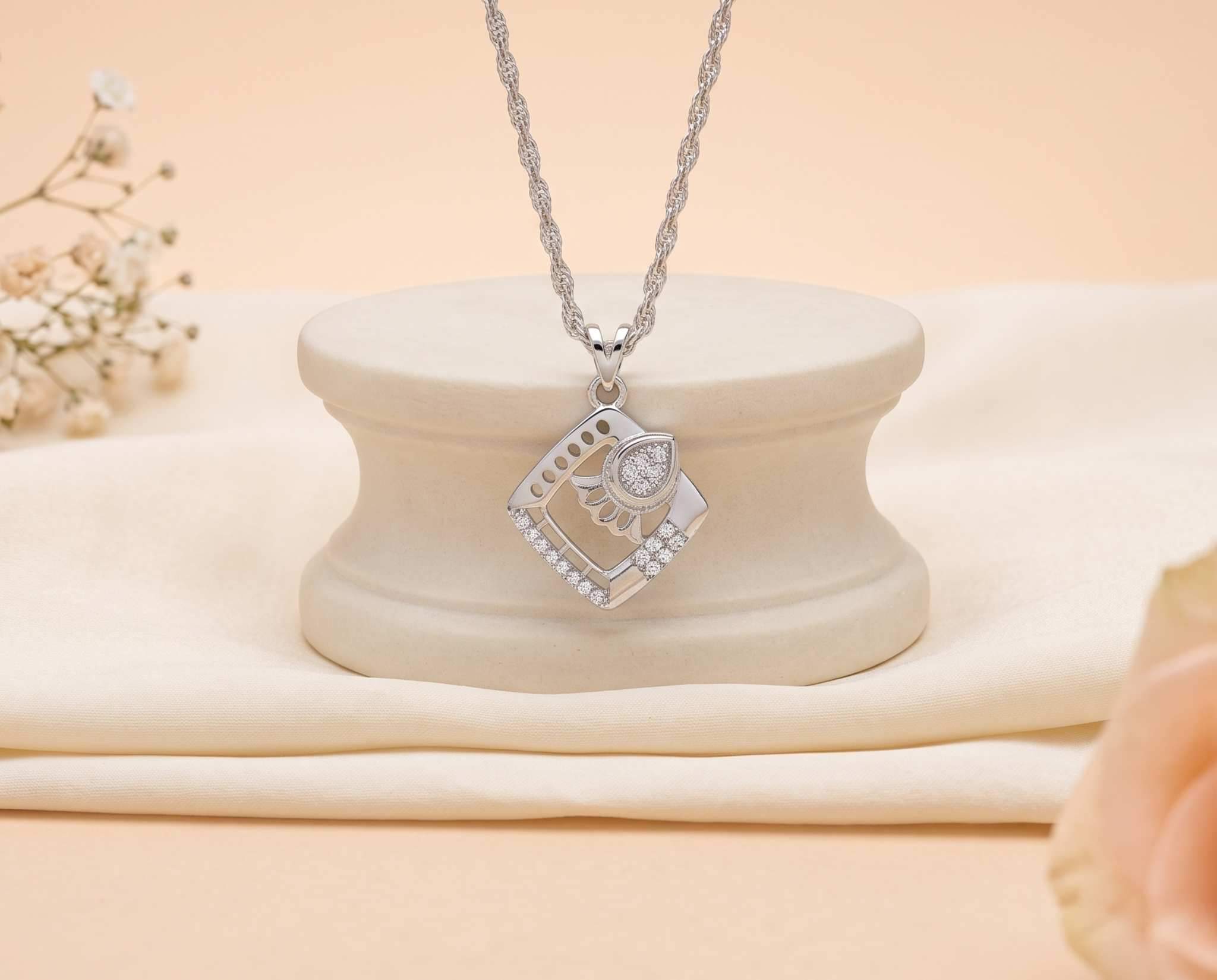 Rhodium 70 Geometric Chain Pendant