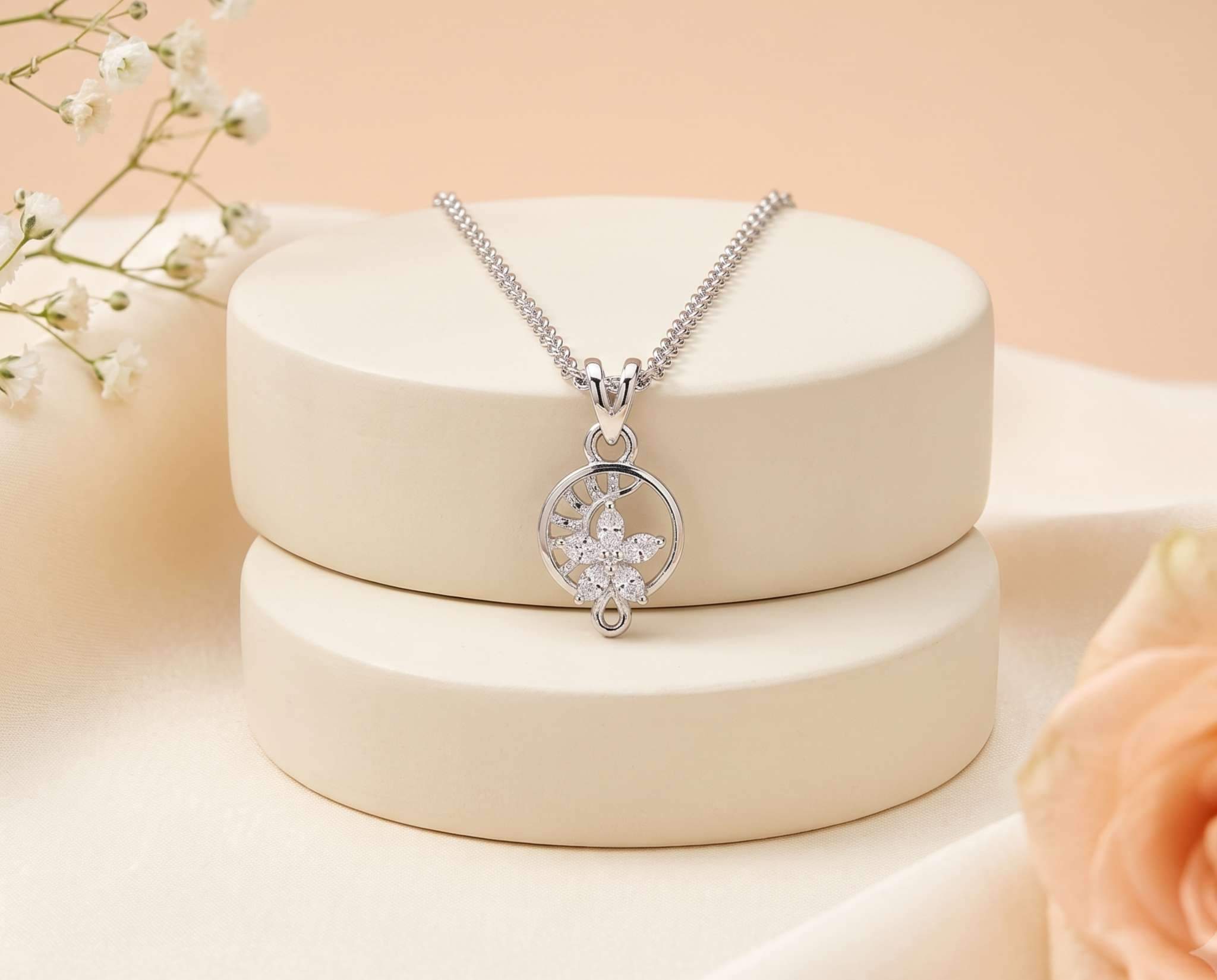 Rhodium 70 Flower Chain Pendant